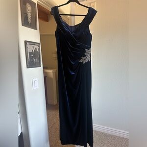 Alex Evenings Imperial Blue Beaded Velvet A-Line Gown | Size 16